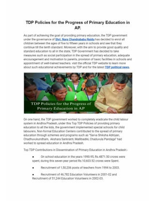 TDP Policies for the Progress of Primary Education in AP.