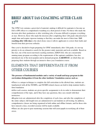BRIEF ABOUT IAS COACHING AFTER CLASS 12TH