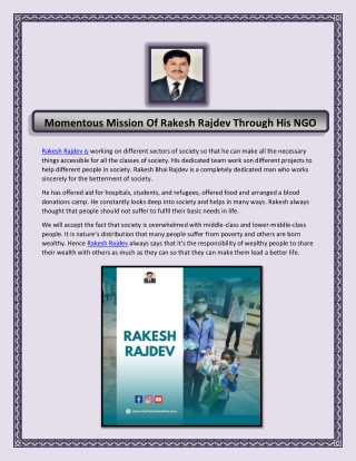 Momentous Mission Of Rakesh Rajdev Through His NGO