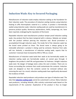 Induction Wads Key to Secured Packaging