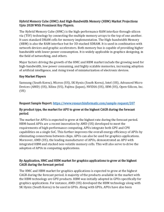 Hybrid Memory Cube (HMC) And High-Bandwidth Memory (HBM) Market Projections