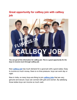 Great opportunity for callboy join with callboy job