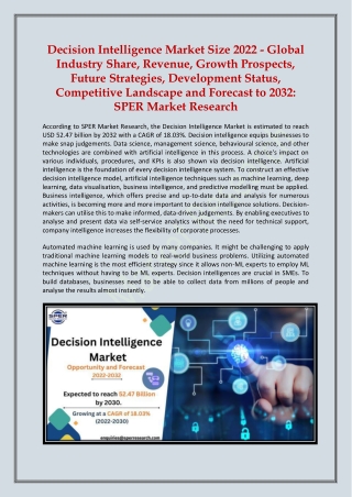 Decision Intelligence Market Size, Share Report  2022-2032: SPER Market Research