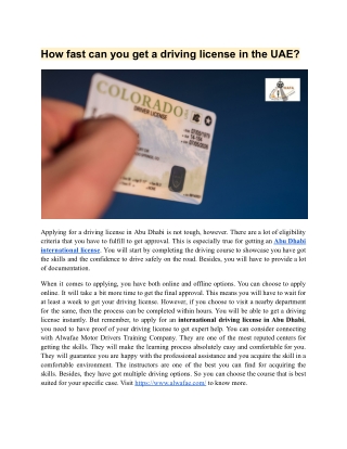 How fast can you get a driving license in the UAE