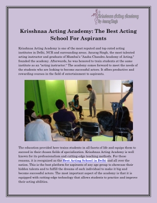 Best Acting Academy in Delhi