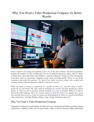 Why You Need a Video Production Company for Better Results