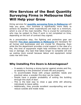 Hire Services of the Best Quantity Surveying Firms in Melbourne that Will Help your Grow