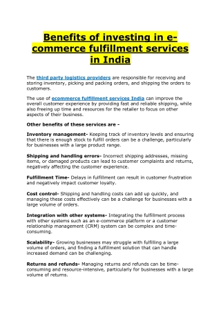 Benefits of investing in e-commerce fulfillment services in India