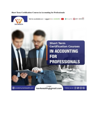 Short-Term Certification Courses in Accounting | Academy Tax4wealth