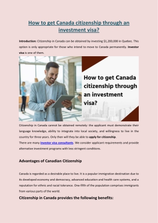 How to get Canada Citizenship through an Investment Visa?