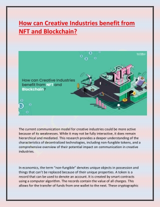 How can Creative Industries benefit from NFT and Blockchain