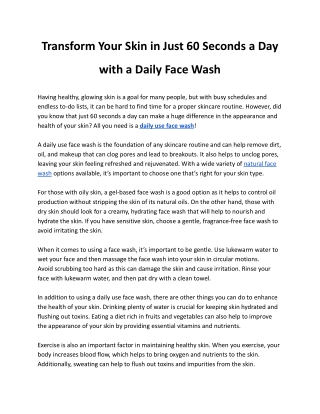 Transform Your Skin in Just 60 Seconds a Day with a Daily Face Wash