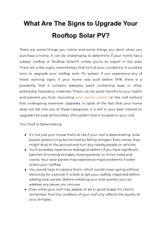 What Are The Signs to Upgrade Your Rooftop Solar PV