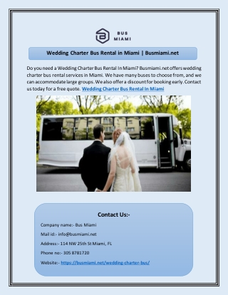 Wedding Charter Bus Rental in Miami | Busmiami.net