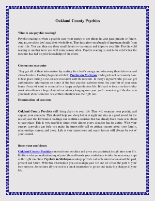 Oakland County Psychics
