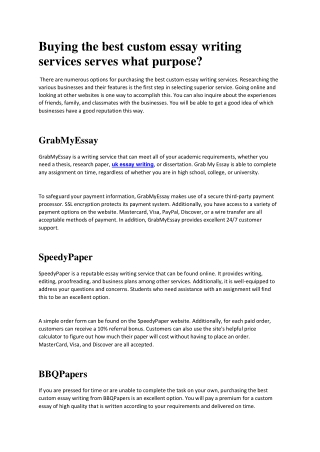 Buying the best custom essay writing services serves what purpose