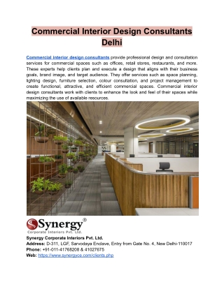 Commercial Interior Design Consultants Delhi