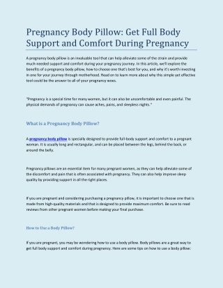 Pregnancy Body Pillow: Get Full Body Support and Comfort During Pregnancy