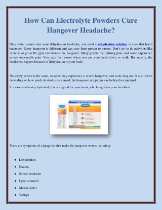 How Can Electrolyte Powders Cure Hangover Headache?