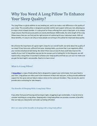 Why You Need A Long Pillow To Enhance Your Sleep Quality