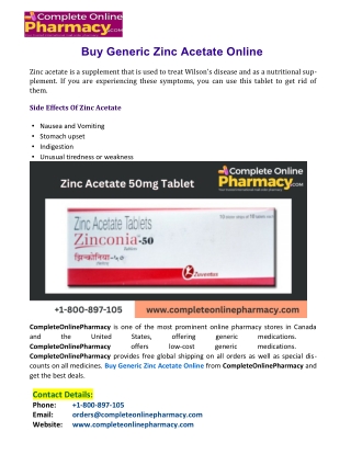 Buy Generic Zinc Acetate Online