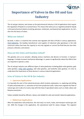 Importance of Valves in the Oil and Gas Industry