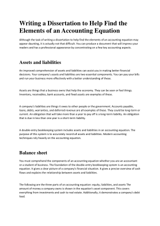 Writing a Dissertation to Help Find the Elements of an Accounting Equation