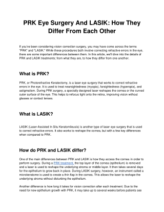 PRK Eye Surgery And LASIK How They Differ From Each Other