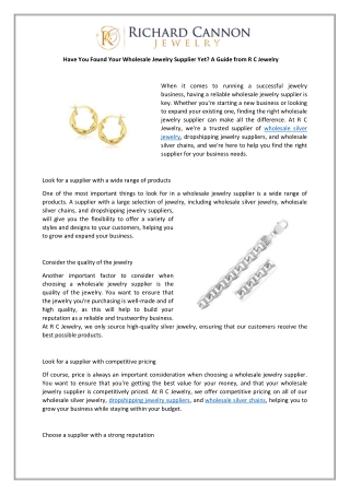 Have You Found Your Wholesale Jewelry Supplier Yet
