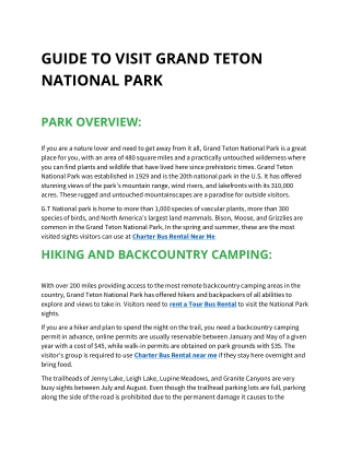 GUIDE TO VISIT GRAND TETON NATIONAL PARK