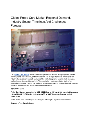 Global Probe Card Market Regional Demand, Industry Scope.