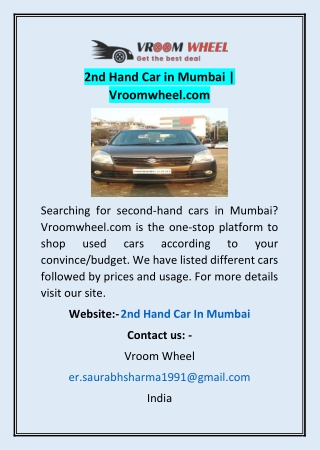 2nd Hand Car in Mumbai | Vroomwheel.com
