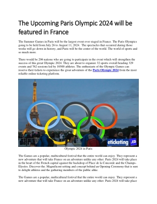 The Upcoming Paris Olympic 2024 will be featured in France