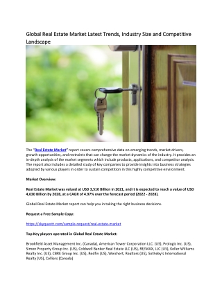 Global Real Estate MarketGlobal Real Estate Market Latest Trends, Industry Size.