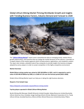 Global Lithium Mining Market Thriving Worldwide Growth and Insights.