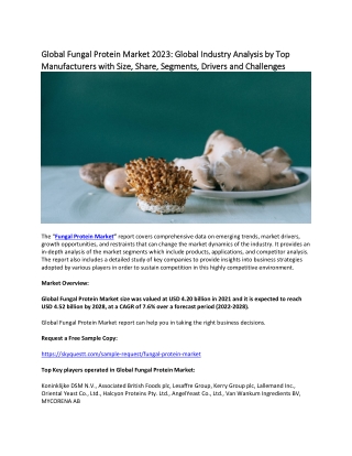 Global Fungal Protein Market 2023: Global Industry Analysis by Top Manufacturers