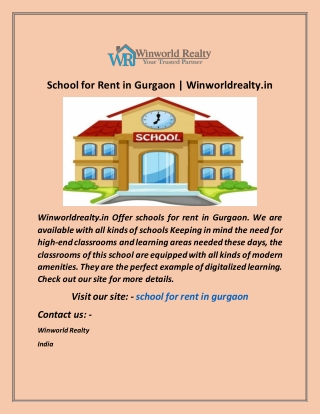 School for Rent in Gurgaon  Winworldrealty in