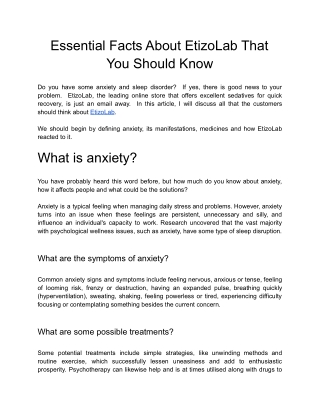 Essential Facts About EtizoLab That You Should Knowt