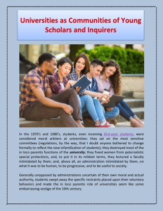 Universities as Communities of Young Scholars and Inquirers