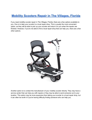 Mobility Scooters Repair in The Villages, Florida