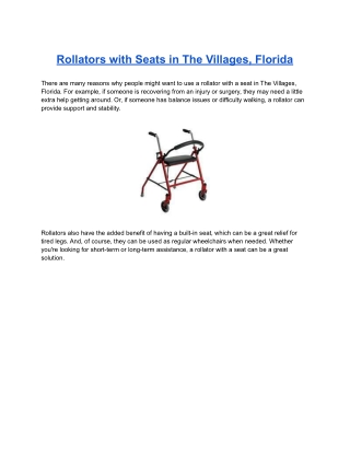 Rollators with Seats in The Villages, Florida