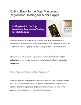 Rolling Back to the Top: Mastering Regression Testing for Mobile Apps