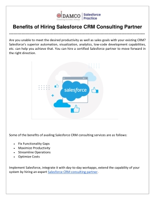 Benefits of Hiring Salesforce CRM Consulting Partner