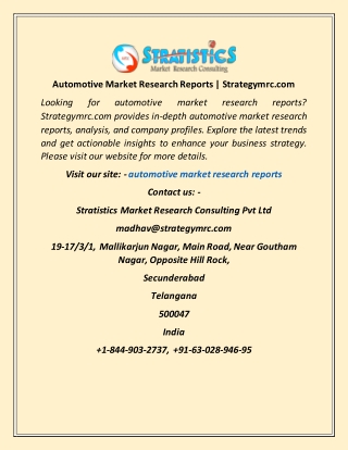 Automotive Market Research Reports Strategymrc com