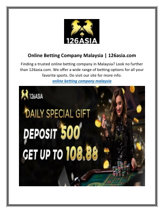 Online Betting Company Malaysia  126asia.com