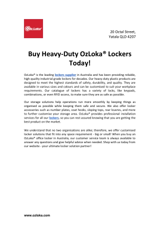 Buy Heavy-Duty OzLoka® Lockers Today!