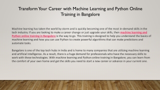 Transform Your Career with Machine Learning and Python Online Training in Bangalore