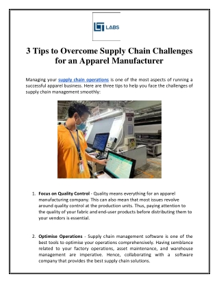 3 Tips to Overcome Supply Chain Challenges for an Apparel Manufacturer