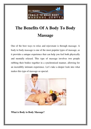 Body To Body Massage In Goregaon Call-9082092883