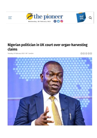 Nigerian politician in UK court over organ-harvesting claims